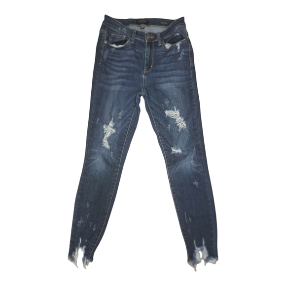Denim - Judy Blue Diastressed Raw Hem Skinny Jeans